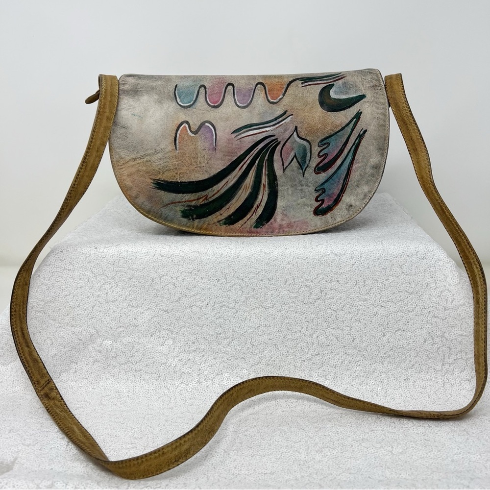 BOTARY Hand Cave painted genuine leather shoulder / Crossbody bag